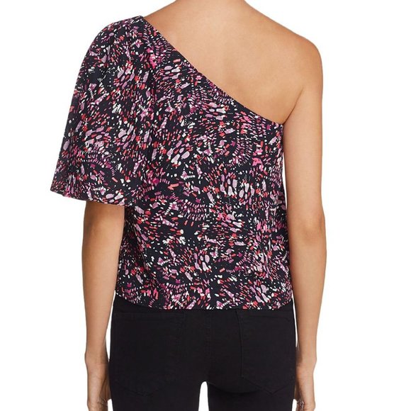 NWT AQUA | Blue & Pink Abstract Flutter-Sleeve Asymmetrical Top - XS - Picture 2 of 2